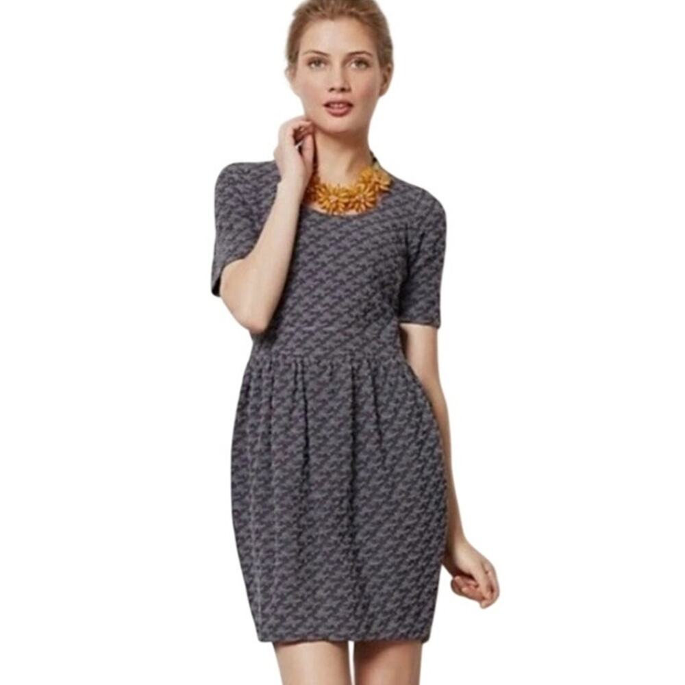 Ganni Athena Dress Womens Large Gray Houndstooth Textured Career Anthropologie